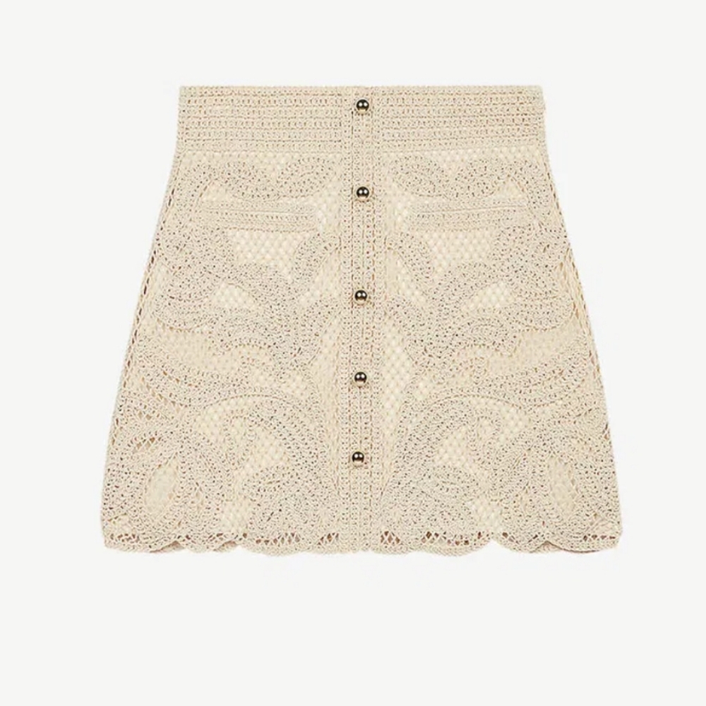 Maje Cream Embellished A-Line Mini Skirt